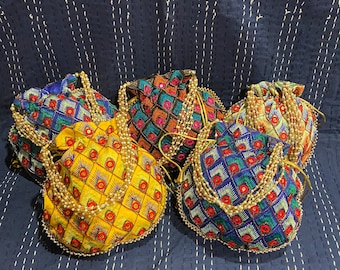 Lot Of 100 Indian Handmade Women's Embroidered Clutch Purse Potli Bag / Drawstring Pouch Bag / Wedding Favor / Return Gift For Guests