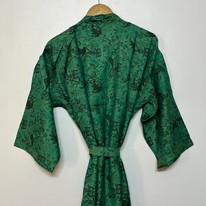 Beautiful Green Floral Printed Silk Robe, Handmade Silk Robe, Long Silk ...