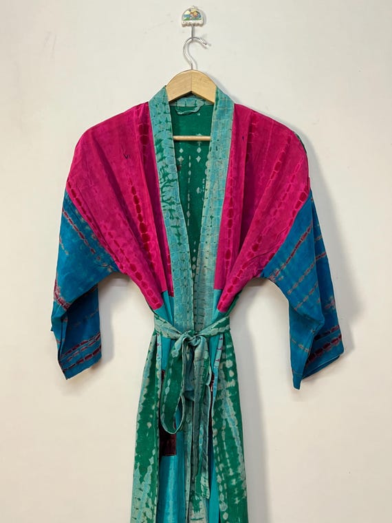 Hand-dyed Crepe Silk Kimono Robe: Boho Beach Cover-up