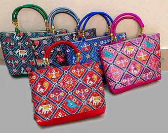 Wholesale Lot Of Indian Handmade Silk Patola Bags, Women's Hand Bag, Indian Wedding Favors, Return Gifts, Party Favors, Gift For Guests