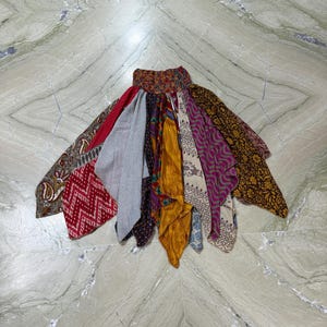 Recycle Sari Silk Patchwork Skirt / Summer Maxi Skirt For Women / Bohemian Tiered Patchwork Skirt / Elastic Waist Long Skirt / Gift For Her