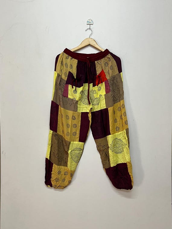 Patchwork Rayon Harem Pants: Boho Hippie Festival Trousers