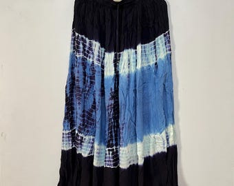 Hand-Dyed Rayon Maxi Skirt, Bohemian Tie Dye Skirt, One Size Elastic Waist Skirt, Colorful Summer Skirt