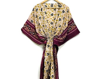 Indische Baumwollseide Kaftan Kleid - Saree Muster mit Luxuriöser Robe für Frauen