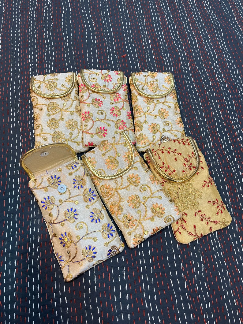 Indian Handmade Women's Embroidered Mobile Cover / Wholesale Lot Of Mobile Pouch Bag / Indian Wedding Gift / Gift For Guests image 8