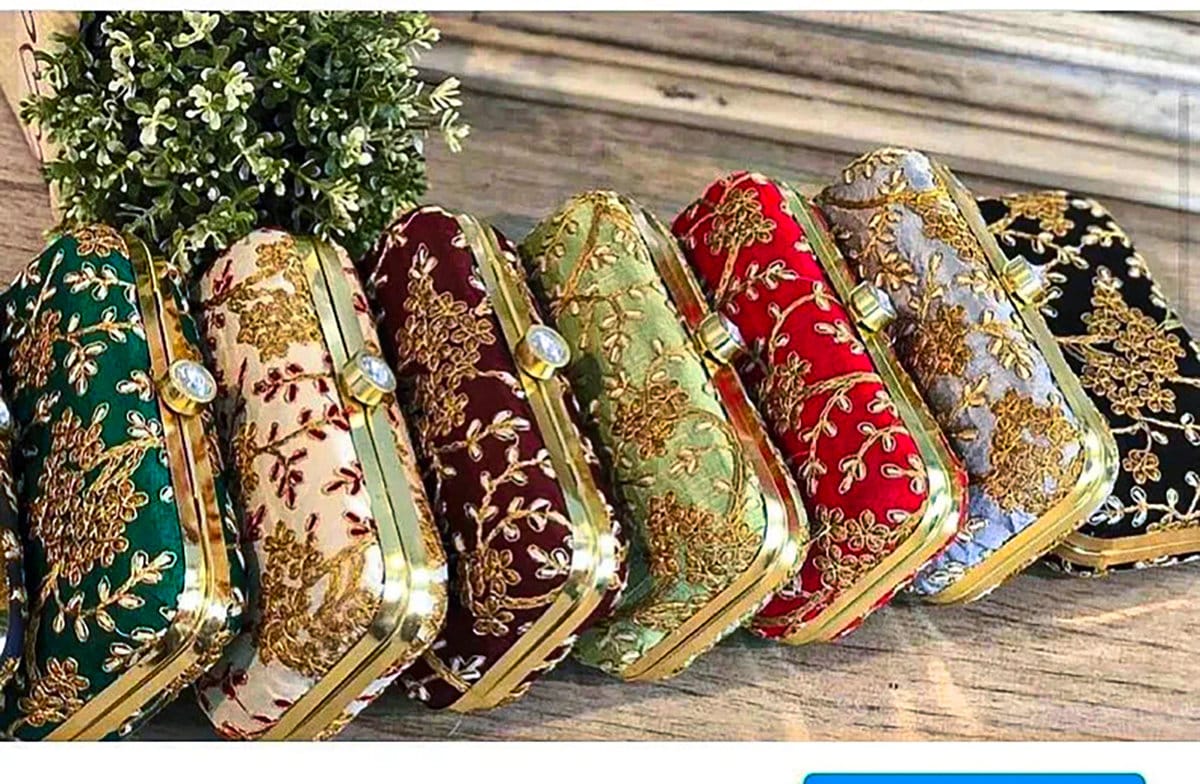 クラッチバッグ Silk bag Made in India Embroidered Silk Clutch Bag, Indian Wedding Return Gifts Handbag