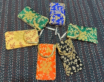 Lot Of 5-100 Pcs Indian Handmade Women's Embroidered Mobile Pouch Purse Sling Bag / Party Favors / Indian Wedding Favors / Gift For Guests