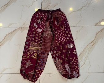 Handmade Patchwork Harem Pants: Unisex Boho Rayon Trousers for Yoga, Beach, Lounge