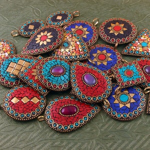 10 To 100 Piece Lot Of Indian Handmade Gemstone Pendent/ Wholesale Nepali Handmade Pendant/ Tibetan Pendant Jewelry Mix Size And Shape lot image 4