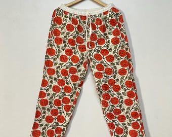 Floral Kantha Quilted Cotton Pants: Vintage Patchwork Trousers