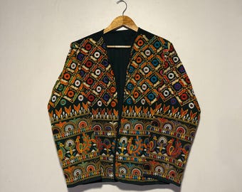 Handmade Embroidered Cotton Jacket, Bohemian Festival Coat
