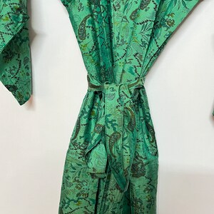 Beautiful Green Floral Printed Silk Robe, Handmade Silk Robe, Long Silk ...
