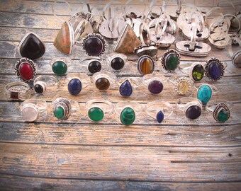 Wholesale Lot !! Brass Multi Gemstone Ring, Multi Color Ring,925  Silver Plated Ring, Handmade Ring, Indian Ring Jewelry,