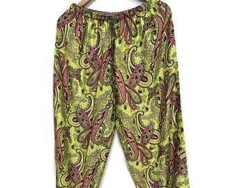 Silk Sari Harem Pants - Paisley Print Boho Hippie Yoga Trousers - Comfy Silk Harem Pants for Women