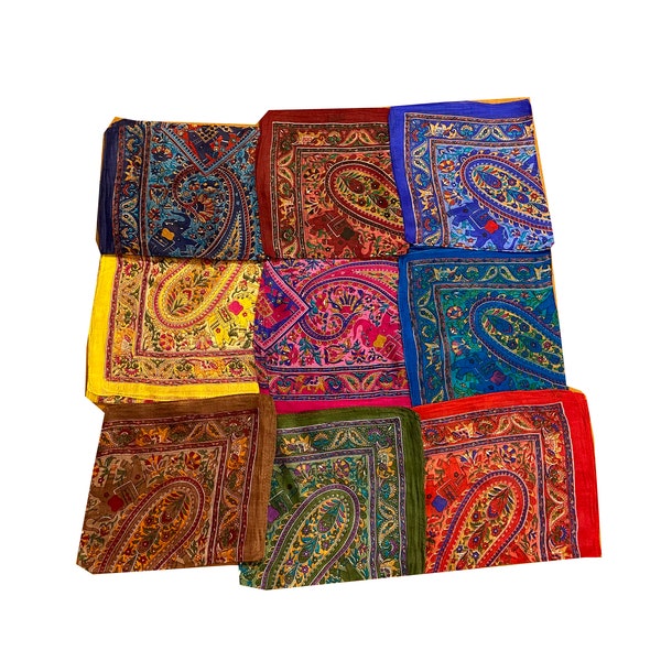 Handmade Indian Pure Silk Scarves - Multiple Patterns Unisex Bandana Gifts - 100 Pure Silk Head Scarf