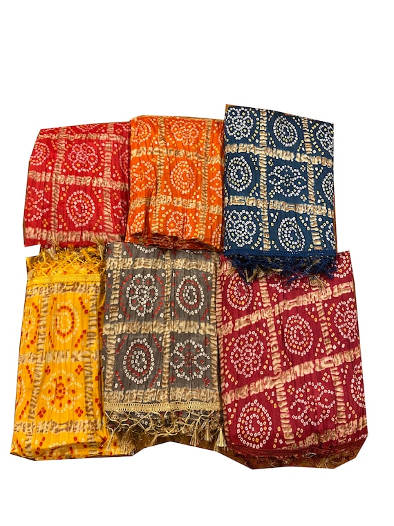 Indian Handmade Bandhani Silk Dupatta - Lot of 1 to 100 Pieces - Perfect for Weddings Parties and Gifts Party Wear Scrave for her-Mum-Wife
