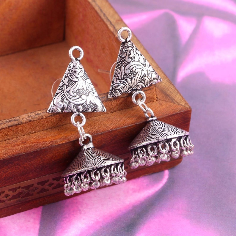 Beautiful Oxidized Plated Silver Earrings Meenakari earrings Boho Jewelry Ethnic Earrings Screw Back Earrings Gift For Her