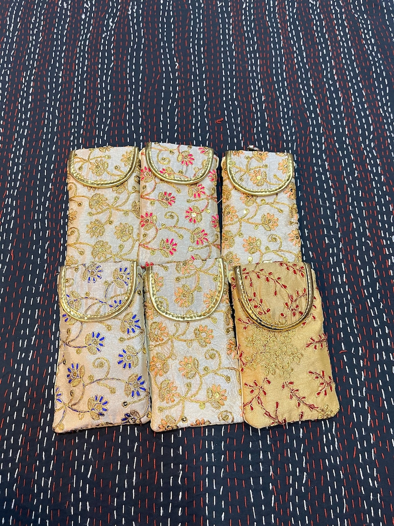 Indian Handmade Women's Embroidered Mobile Cover / Wholesale Lot Of Mobile Pouch Bag / Indian Wedding Gift / Gift For Guests image 2