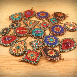 10 To 100 Piece Lot Of Indian Handmade Gemstone Pendent/ Wholesale Nepali Handmade Pendant/ Tibetan Pendant Jewelry Mix Size And Shape lot image 2