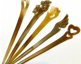 Horquilla de cuerno hecha a mano / Sujetador de moño estilo boho, accesorio natural / Regalo para el Día de la Madre
