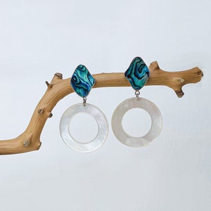 Handmade jewelry | OCEAN Paula Abalone Real Silver Mother of Shell Natural Fashion Earrings, abalone shell, Handmade earring