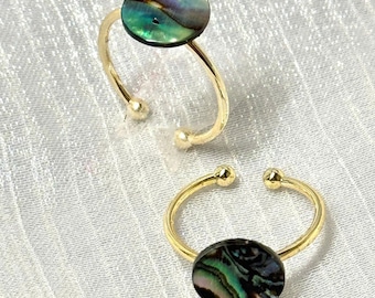 Handmade Abalone Shell Ring | Adjustable Gold-Plated Band | Artisan Jewelry | Christmas Gifts | Pinky Ring