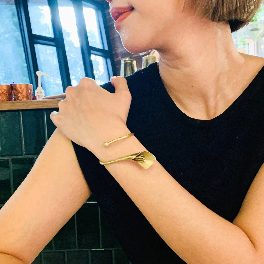 Lily Flower Bracelet Artisan Copper Adjustable Brass Bracelet Etsy