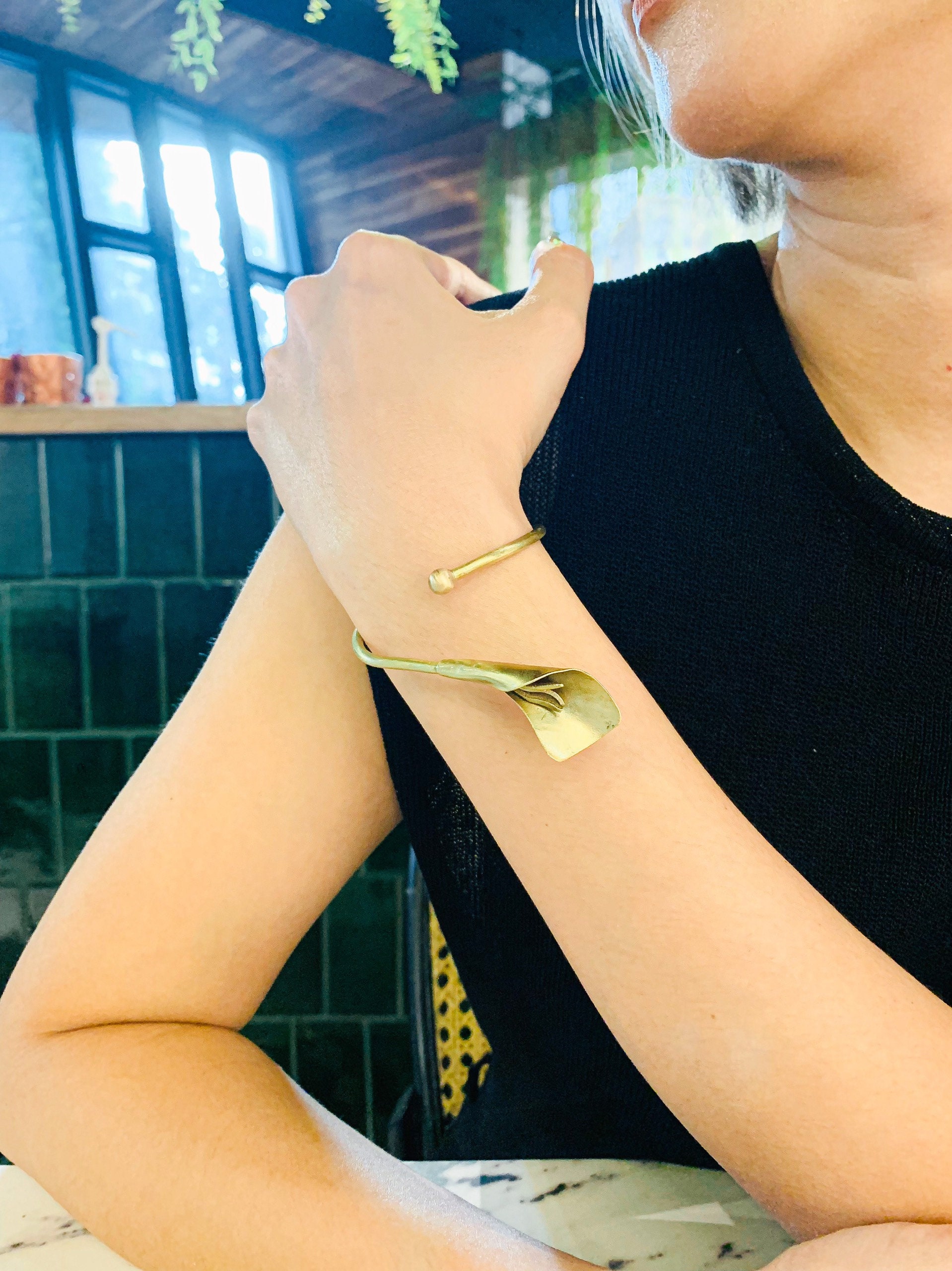 Lily Flower Bracelet Artisan Copper Adjustable Brass Bracelet Etsy