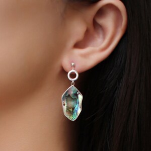 Handmade jewelry | MARINE Paula Abalone Real Silver Mother of Shell Natural Fashion Earrings, abalone shell, Handmade earring