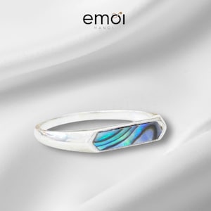 Anillo de abulón de plata esterlina / Incrustación de concha iridiscente / Anillo para el meñique / Joyería unisex / Estilo cotidiano