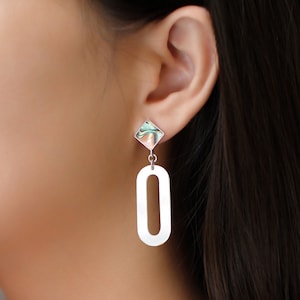 Handmade jewelry  |  ISLAND Paula Abalone Real Silver Mother of Shell Natural Fashion Earrings, abalone shell, Handmade earring