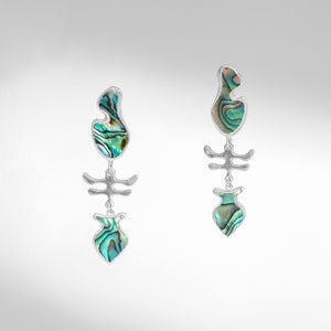 Handmade jewelry , MELTED HEART Abalone Silver Mother of Shell Natural Fashion Earrings, abalone shell, Handmade earring, handmade jewelry