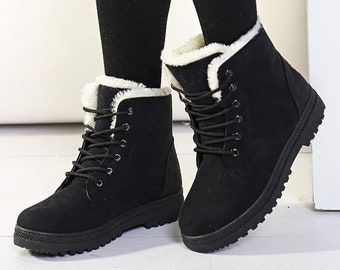 NEW BOYS MILITARY COMBAT LINED WINTER BOOTS WARM BLACK ZIP LACES SCHOOL SHOES UK
