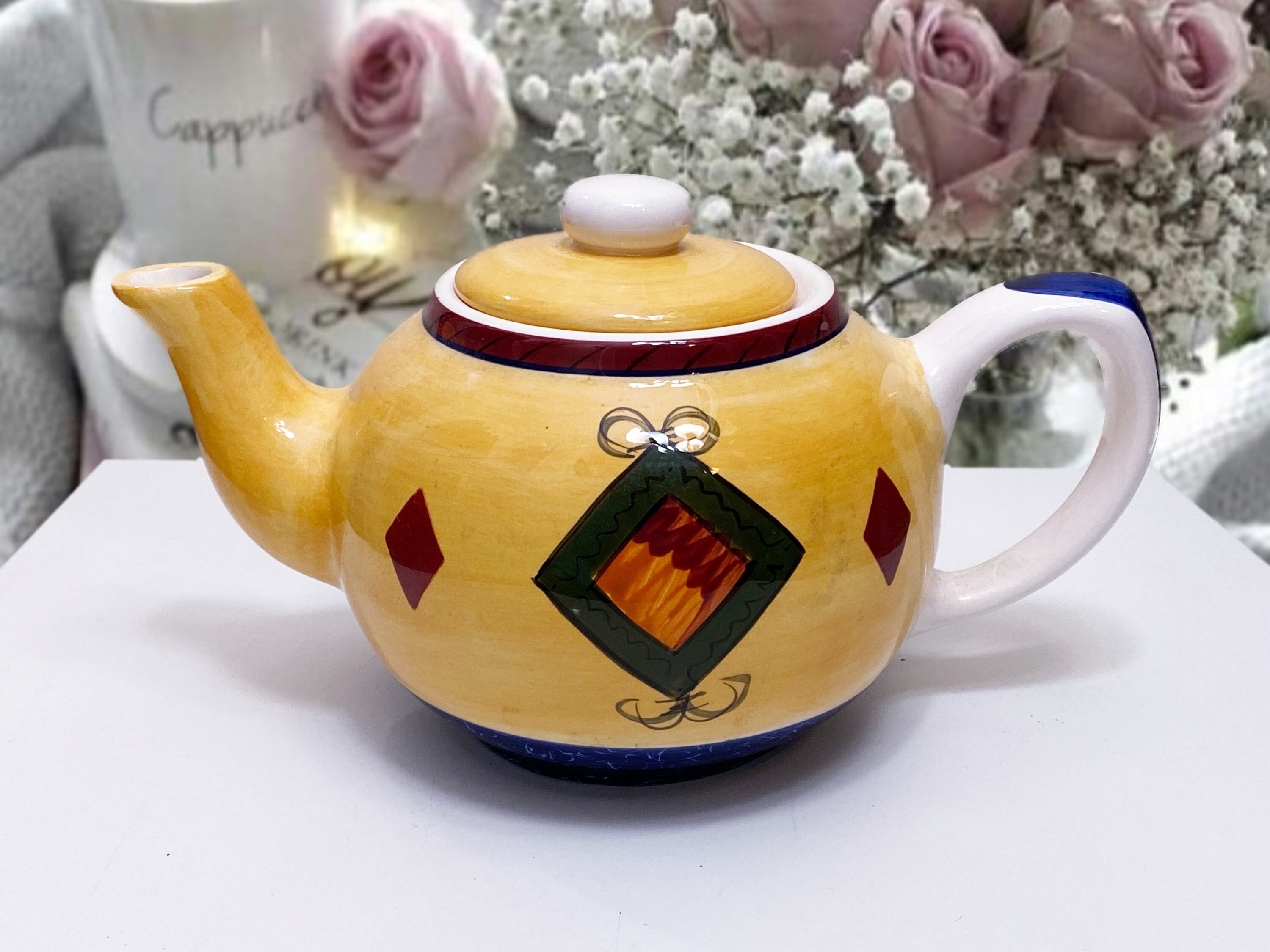 Teapot With Pattern Vintage Ceramic Teapot Yellow Teapot With Pattern - Etsy