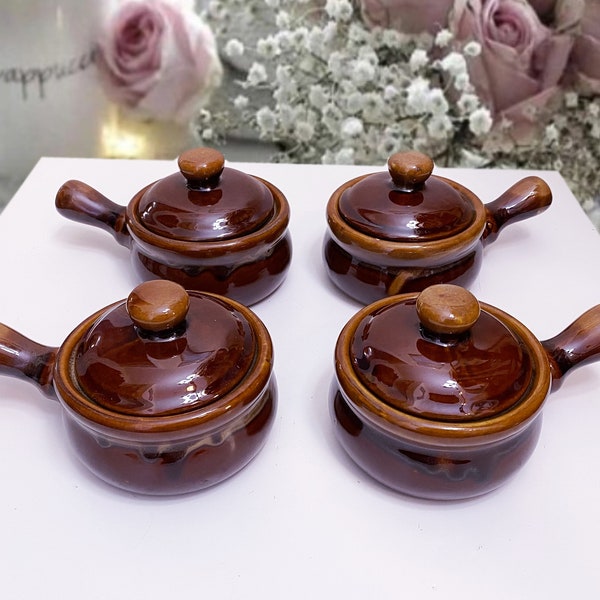 Set of 4 vintage french onion soup bowls with lid Vintage oven proof soup bowl