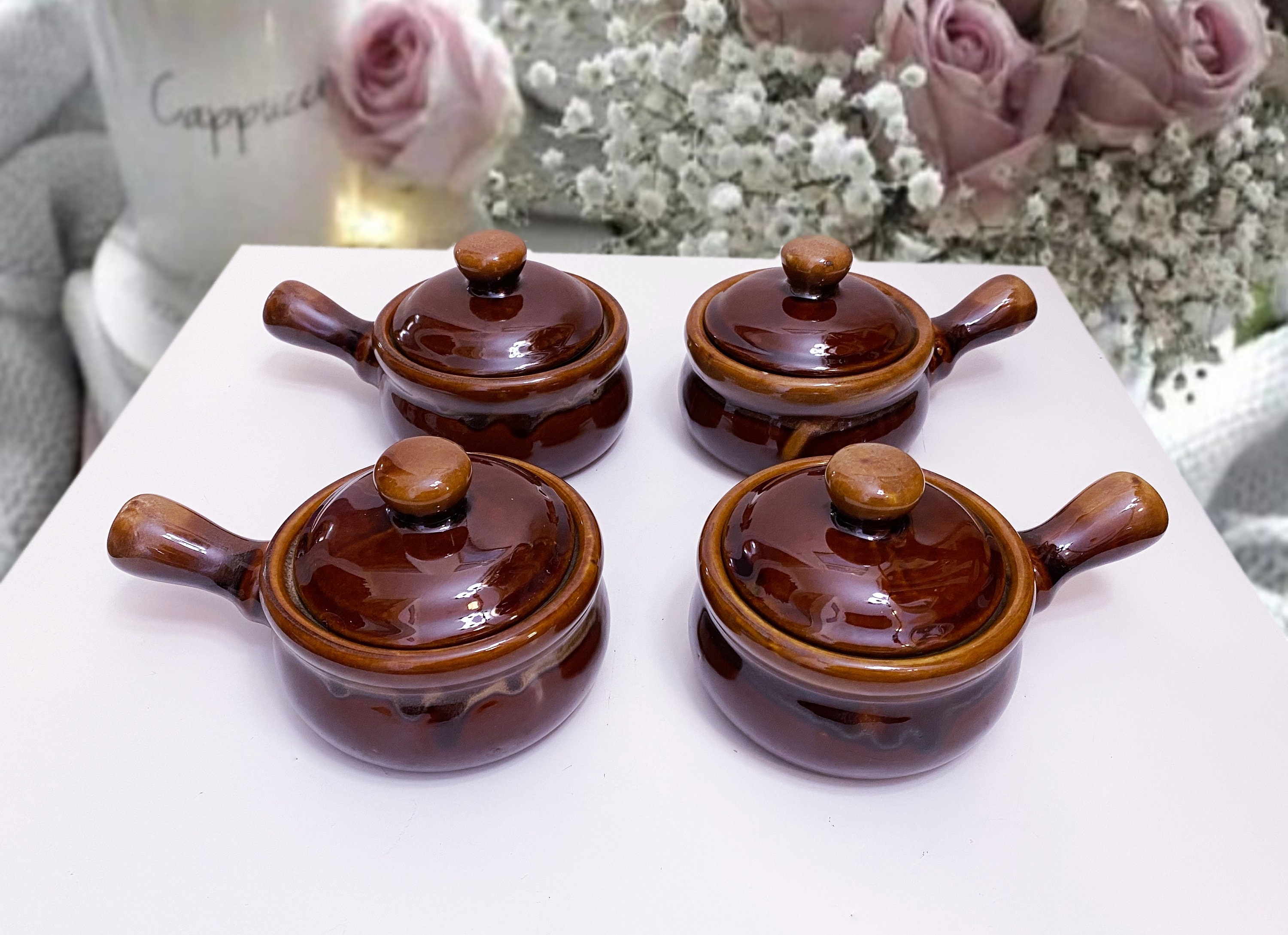 Vintage Brown Soup Bowl With Lid and Handle Stoneware French Onion Soup or  Chili Crock 70s, Farmhouse Kitchen Tableware 