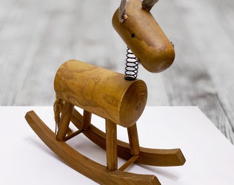 Vintage Wooden Rocking Horse Toy: Head Shaking Doll Horse