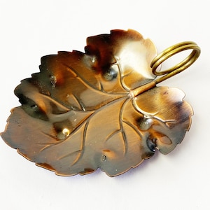 Vintage Coppercraft Gilde Kupfer Blatt Schale mit Griff Blatt Tablett Visitenkartenhalter
