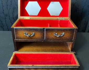 Vintage musical wooden jewelry box with drawer Retro jewelry organizer cabinet