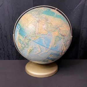 Vintage wereldbol met metalen voet Draaibare wereldbol voor desktop Wereldkaart