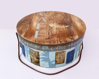 Vintage hat box Cardboard storage Hatbox round coffee cafe Design Home decor