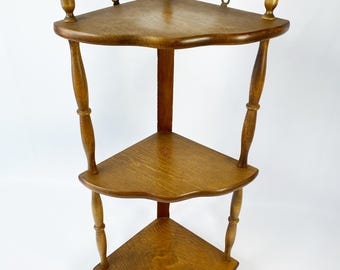 Vintage 3-Tier Wooden Corner Shelf: 1970s Decor
