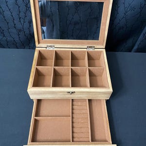 Holz Schmuckschatulle Vitrine Veranstalter für Schmuck 2 Tier Schmuckschatulle mit Glasdeckel Geschenk für sie