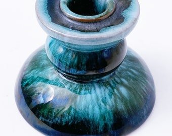 Blue Mountain pottery candlestick holder BMP Collingwood Canada collectible green flow glaze pottery Vintage Home decor