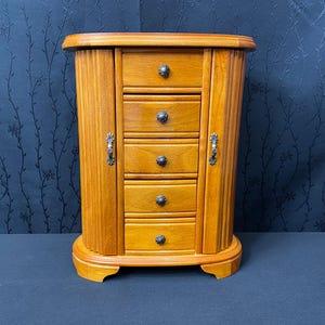 Vintage wooden jewelry box with drawers mirror Retro jewelry organizer cabinet