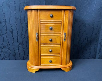 Vintage wooden jewelry box with drawers mirror Retro jewelry organizer cabinet