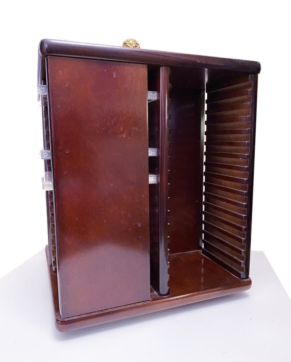 Vintage Wooden Unique Rotating 64 CD DVD Disk Holder CD Spinner