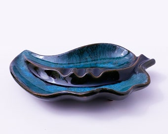 Vintage Canadian Drip Glaze Pottery leaf dish ashtray