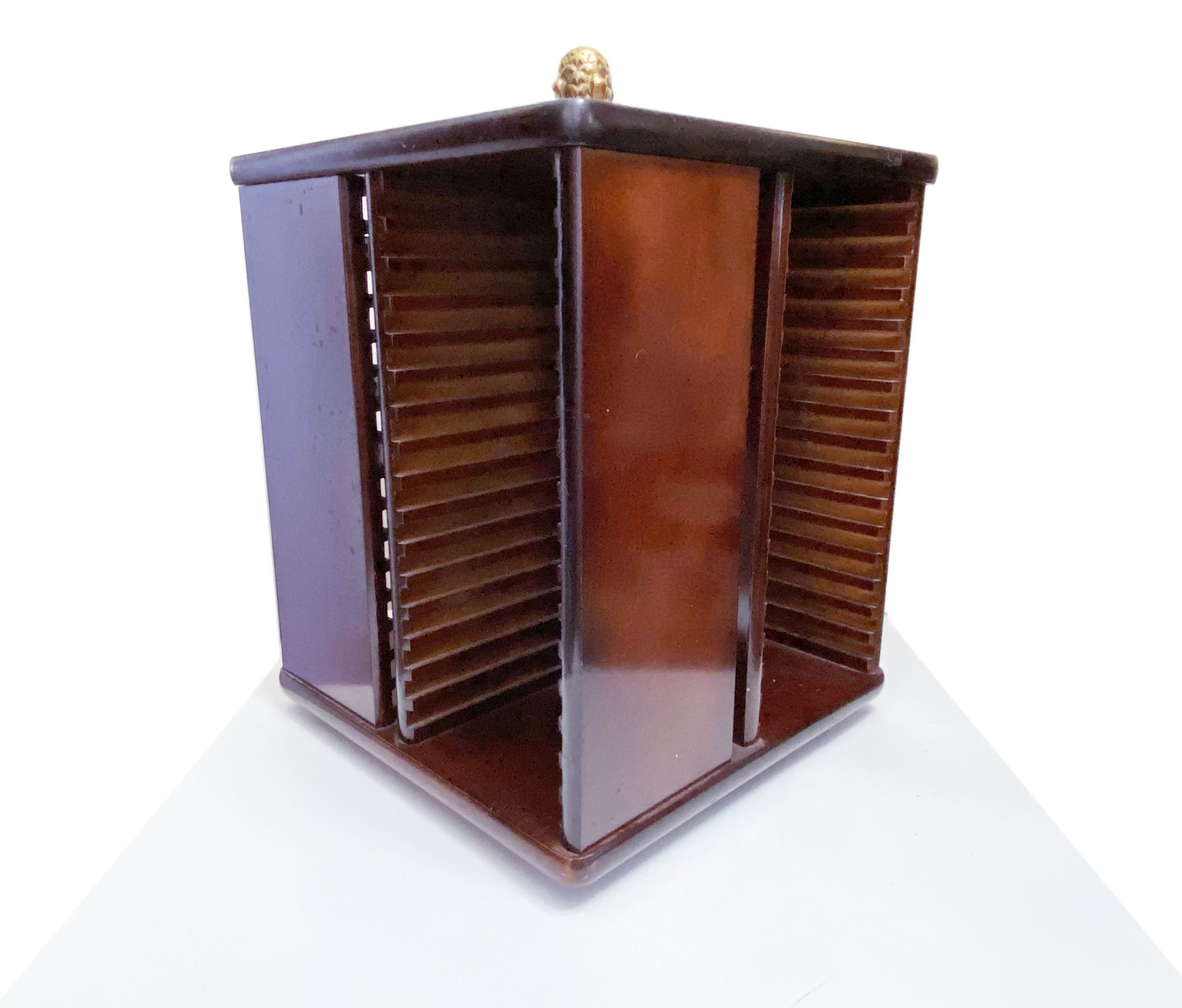 Vintage Wooden Unique Rotating 64 CD DVD Disk Holder CD