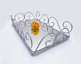 Vintage silver finish mirror tray Home decor